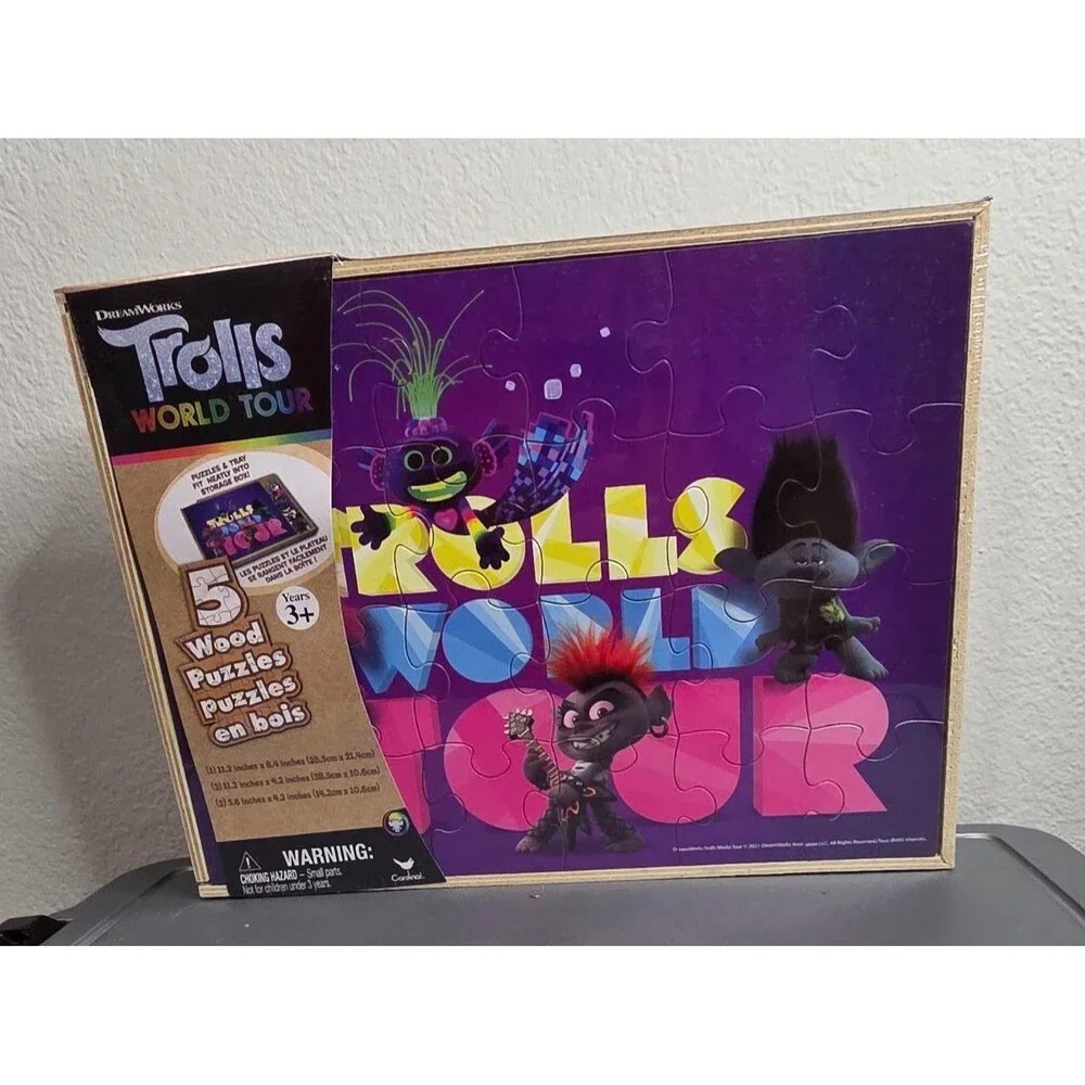 Trolls World Tour 5 Wood Puzzles by DreamWorks / Cardinal  ~ Cellophane Sealed